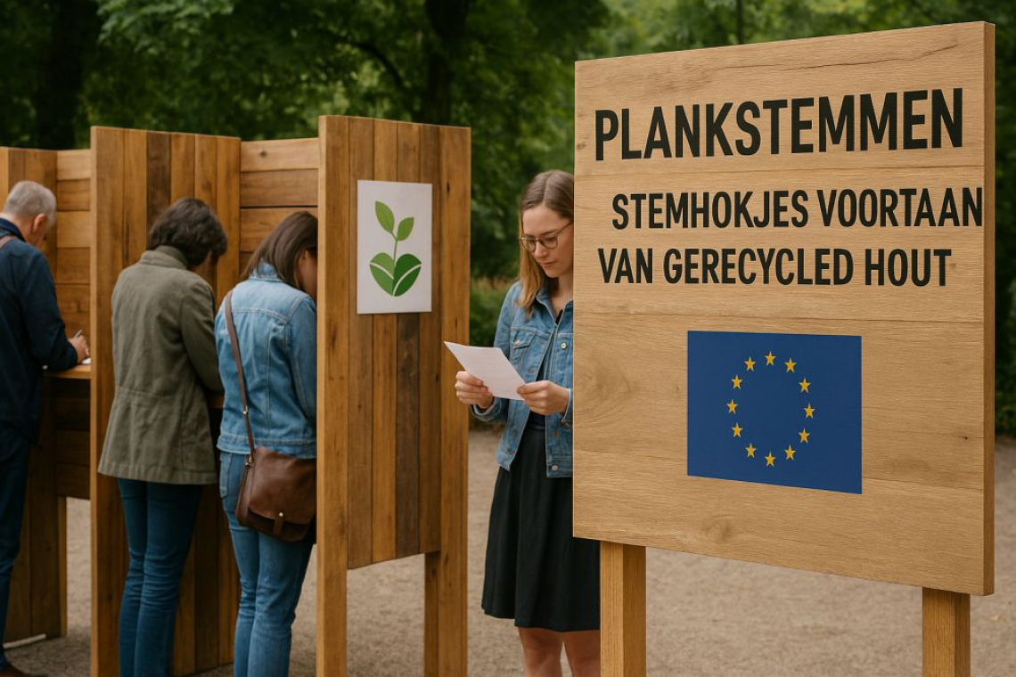 EU test stemhokjes van gerecycled hout